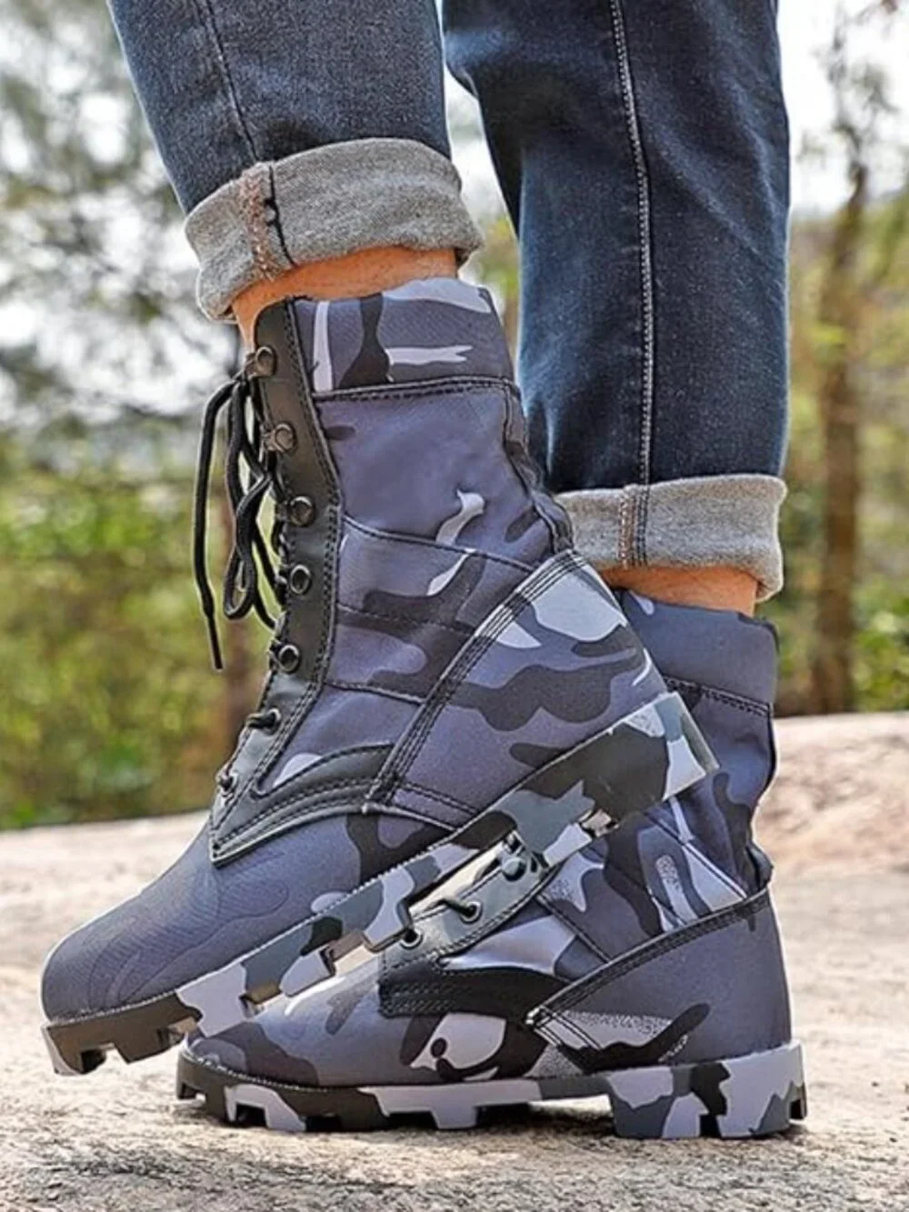 Men's Waterproof Tactical Military Camo Boots Blue